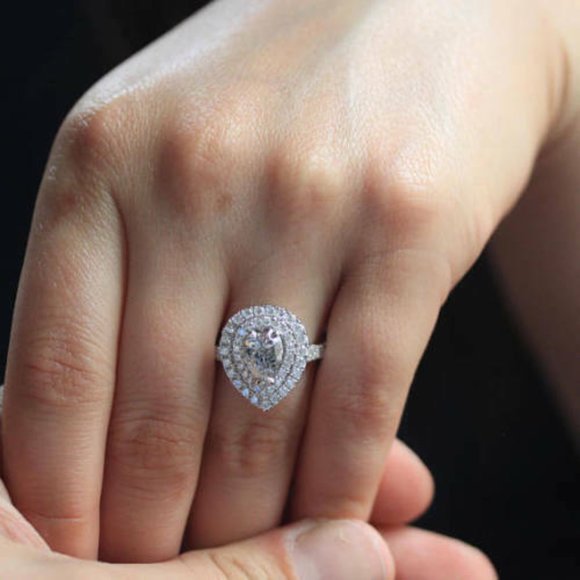 1.50 ct Pear Diamond Halo Sterling Silver Engagement Ring VVS1/D Moissanite Gems - Picture 5 of 8